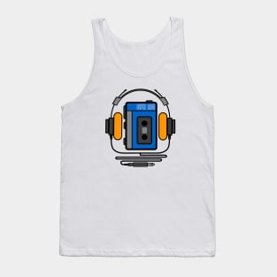 Retro 80s 90s walkman cassette tape player with headphones Tank Top